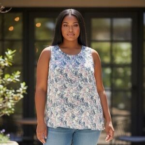 Vince Camuto Floral Tank Top - Blue and Pink